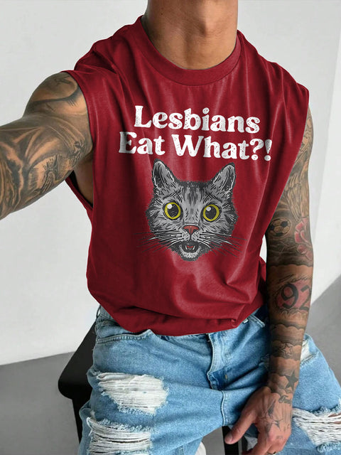 Men's Lesbians Eat What? Casual Print Wide Shoulder Vest