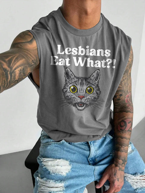 Men's Lesbians Eat What? Casual Print Wide Shoulder Vest