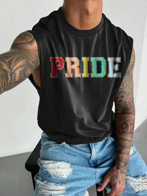 Glitter Patch Pride Rainbow LGBTQ Gay Print Men's  Wide Shoulder Vest