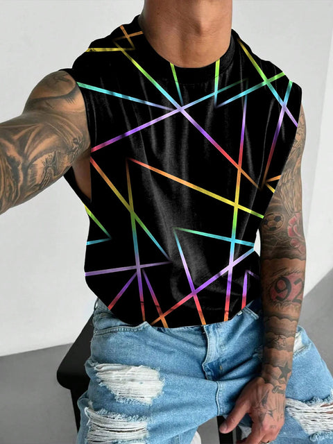 Gradient Stripes LGBTQ Gay Rainbow Print Men's  Wide Shoulder Vest