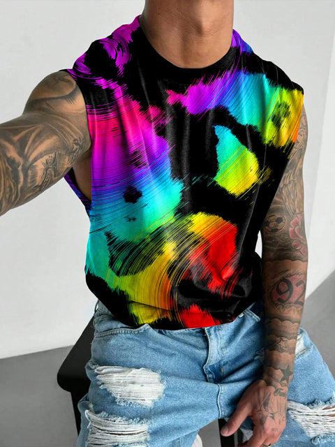 Gradient Wavy Stripes LGBTQ Gay Rainbow Print Men's  Wide Shoulder Vest