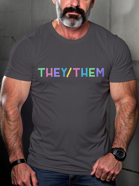 THEY THEM LGBTQ Gay Rainbow Print T-shirt