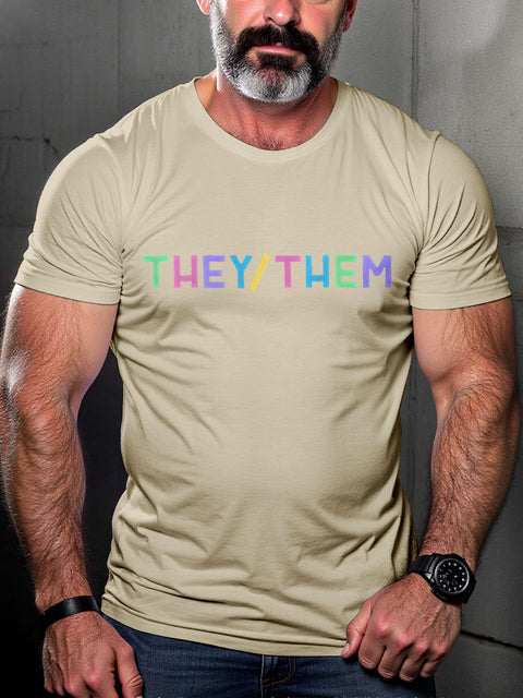 THEY THEM LGBTQ Gay Rainbow Print T-shirt