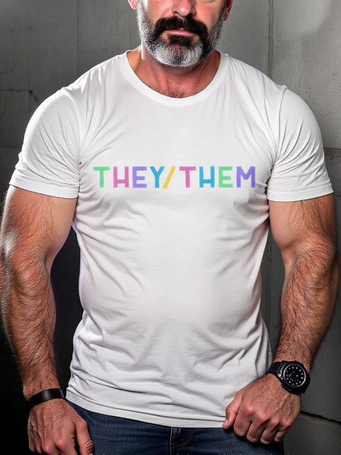 THEY THEM LGBTQ Gay Rainbow Print T-shirt