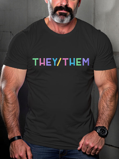 THEY THEM LGBTQ Gay Rainbow Print T-shirt