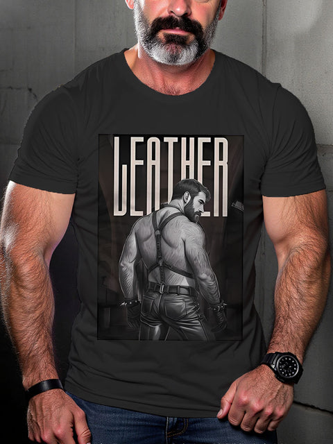 Daddy Leather Pride LGBTQ Gay Rainbow Print T-shirt