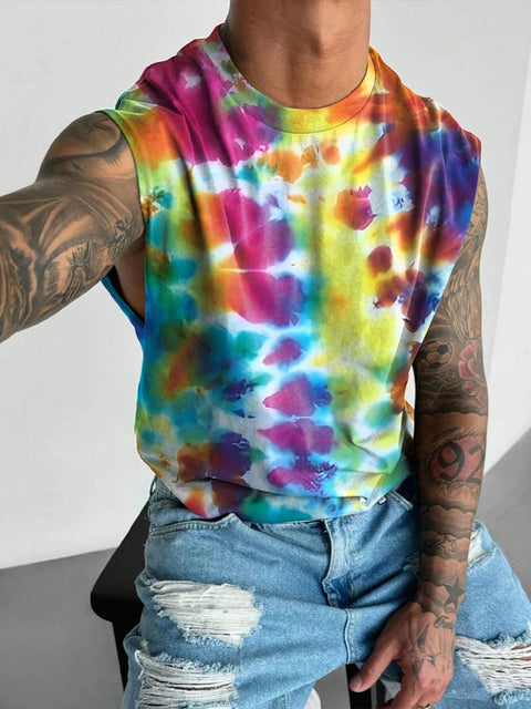 Facula Tie Dye LGBTQ Gay Rainbow Print Men's  Wide Shoulder Vest
