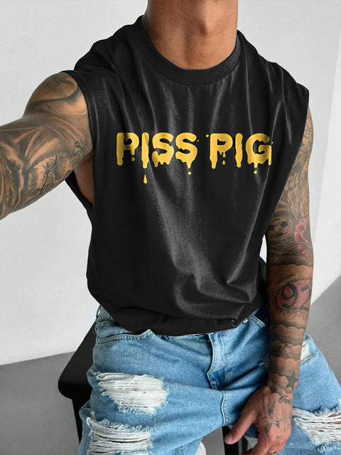 Piss Pig LGBTQ Gay Rainbow Print Men's  Wide Shoulder Vest