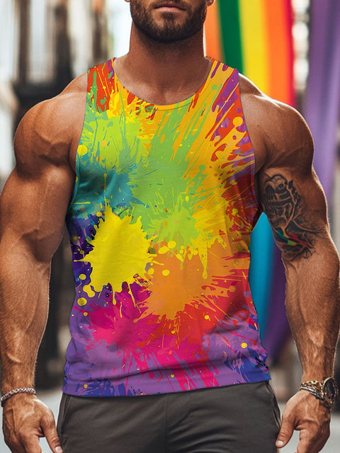Paint spatter Ink Spots LGBTQ Gay Rainbow Print Men's Tank Top