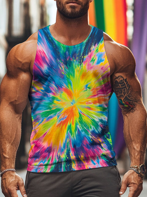 Paint Splatter Gradient LGBTQ Gay Rainbow Print Men's Tank Top