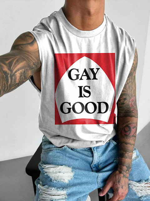 GAY IS GOOD LGBTQ Gay Rainbow Print Men's Wide Shoulder Vest