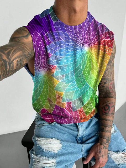 Flower Transformation LGBTQ Gay Rainbow Print Men's  Wide Shoulder Vest