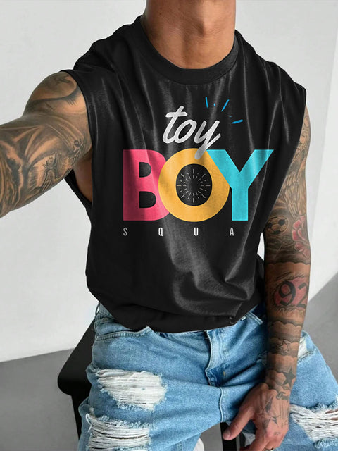 Toy Boy Funny LGBTQ Gay Rainbow Print Men's  Wide Shoulder Vest