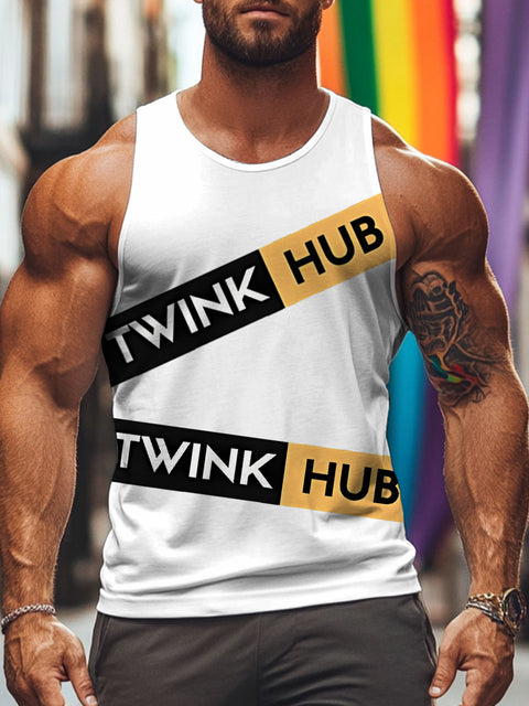 Twink Hub Funny LGBTQ Gay Rainbow Print Men's Tank Top