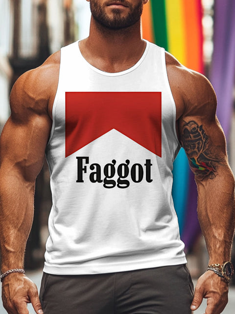 Faggot Cigarette LGBTQ Gay Rainbow Print Men's Tank Top