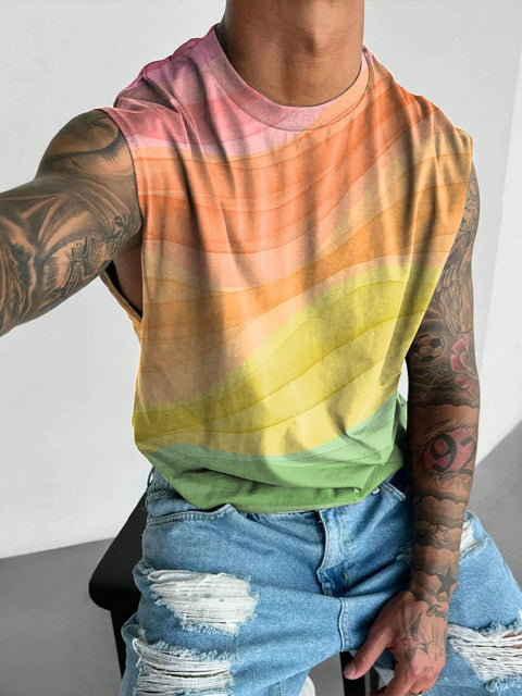 Gradient Stripes LGBTQ Gay Rainbow Print Men's Wide Shoulder Vest
