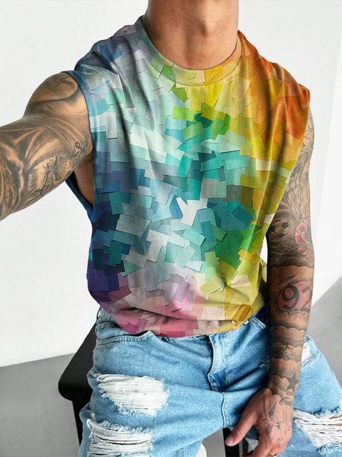 Gradient Brush LGBTQ Gay Rainbow Print Men's Wide Shoulder Vest