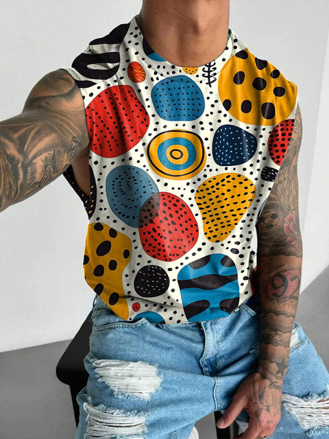 Geometric pattern Wave point LGBTQ Gay Rainbow Print Men's Wide Shoulder Vest