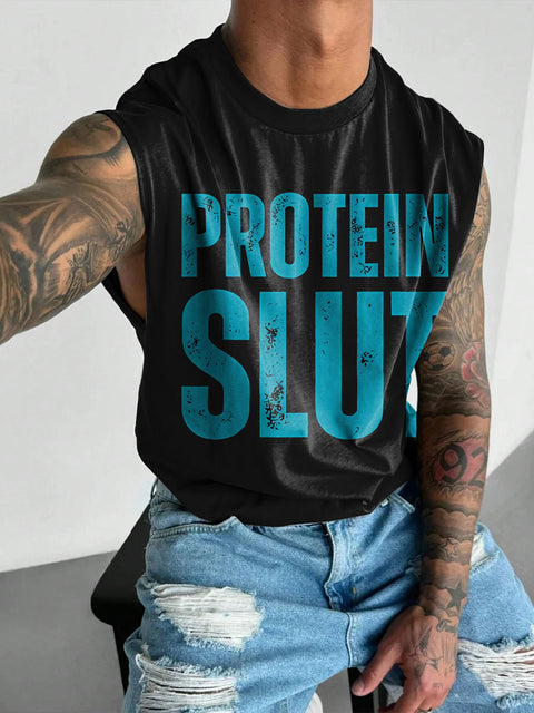 Funny Protein Slut LGBTQ Gay Rainbow Print Men's Wide Shoulder Vest