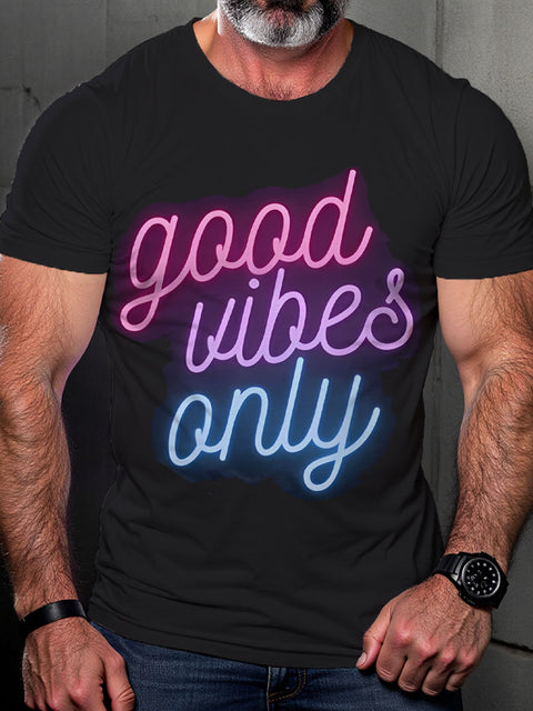 Good Vibes Only Cool Bisexual Flag LGBTQ Gay Rainbow Print T-shirt