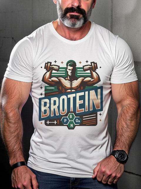 Brotein Fitness LGBTQ Gay Rainbow Print T-shirt