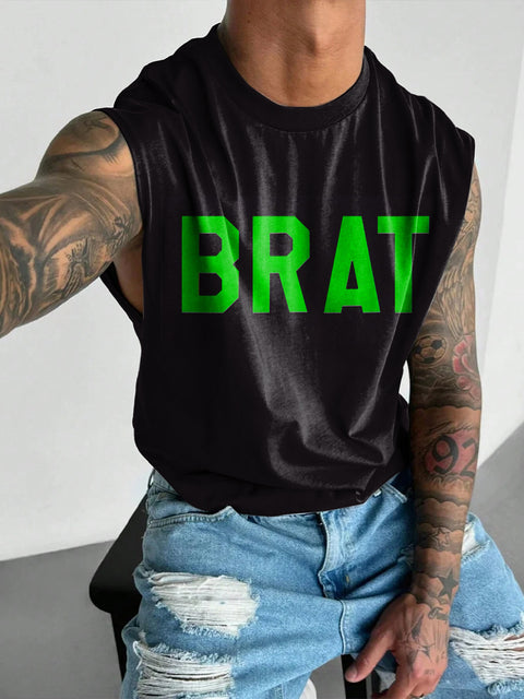 BRAT Fluorescent green Rainbow LGBTQ Gay Print Men's  Wide Shoulder Vest