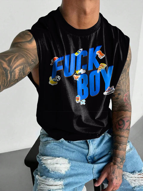 FUCK BOY Sports Rainbow LGBTQ Gay Print Men's Wide Shoulder Vest