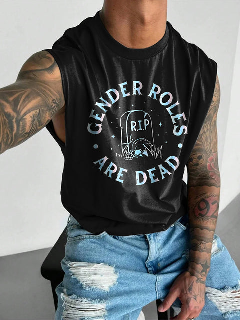 Cender Roles Are Dead LGBTQ Gay Rainbow Print Men's Wide Shoulder Vest