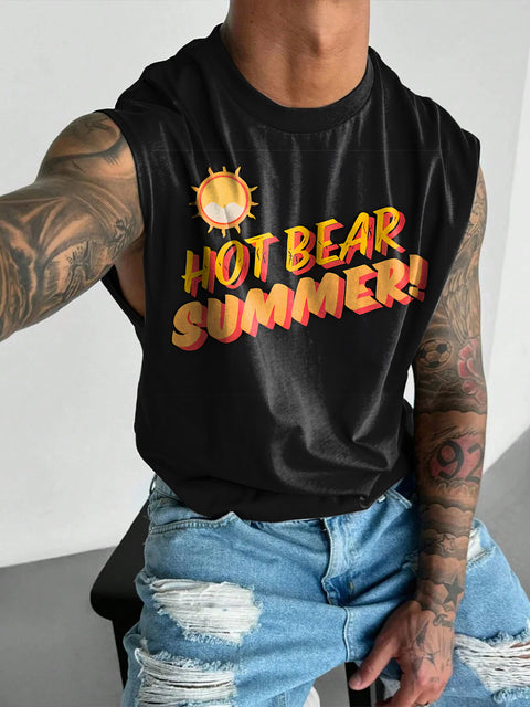 Hot Bear Summer LGBTQ Gay Rainbow Print Men's Wide Shoulder Vest