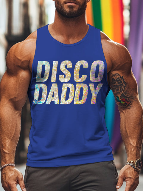 DISCO DADDY Sparkle Rainbow LGBTQ Gay Print Men's Tank Top