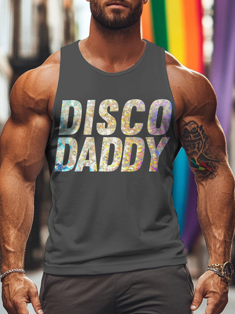DISCO DADDY Sparkle Rainbow LGBTQ Gay Print Men's Tank Top