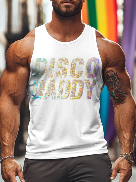 DISCO DADDY Sparkle Rainbow LGBTQ Gay Print Men's Tank Top