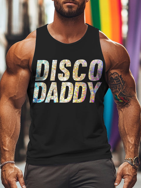 DISCO DADDY Sparkle Rainbow LGBTQ Gay Print Men's Tank Top