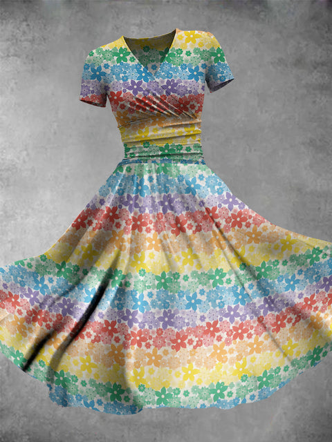 LGBTQ Rainbow Gradient flowers Print Women's Maxi Dress