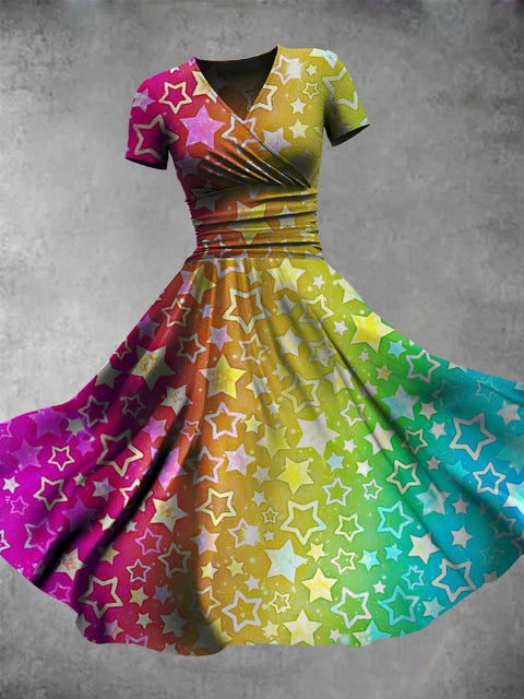LGBTQ Rainbow Gradient star Print Women's Maxi Dress