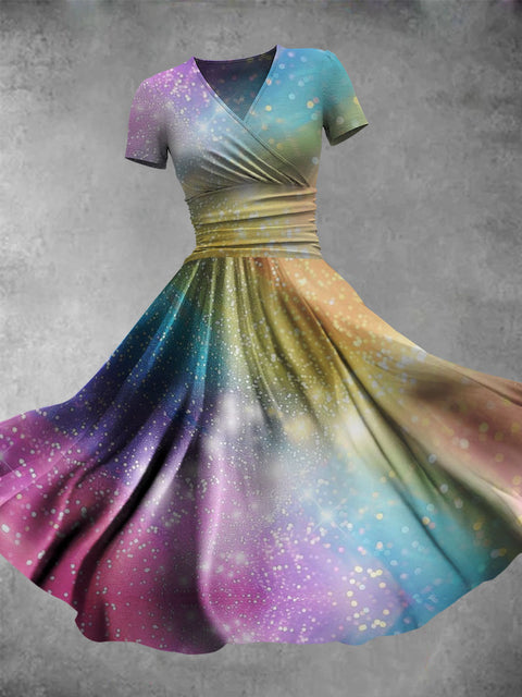 LGBTQ Rainbow Gradient starry sky Shiny Print Women's Maxi Dress