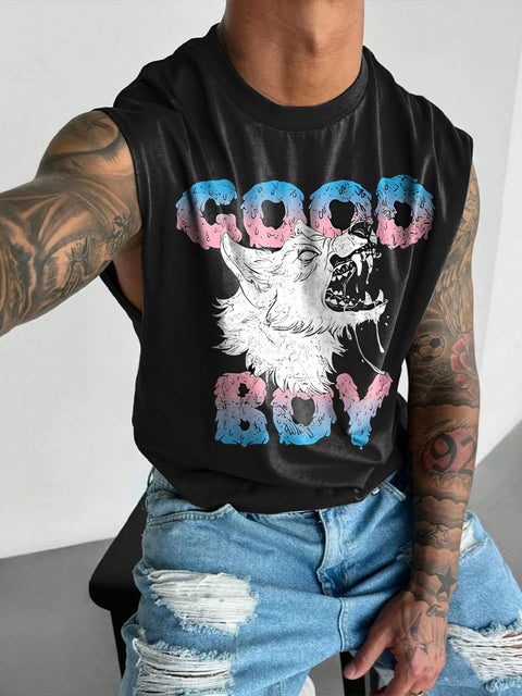 COOD BOY Wolf LGBTQ Gay Rainbow Print Men's Wide Shoulder Vest