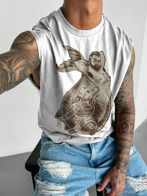 Forget me Male mermaid Rainbow Men's LGBTQ Gay Print Wide Shoulder Vest