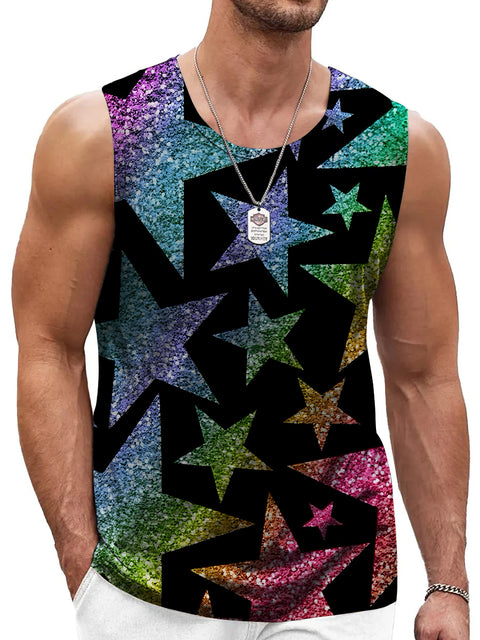 Rainbow Shiny Gradient star LGBTQ Gay Men's Tank Top