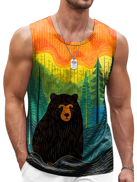 Men's Rainbow Forest bear LGBTQ Gay Print Tank Top
