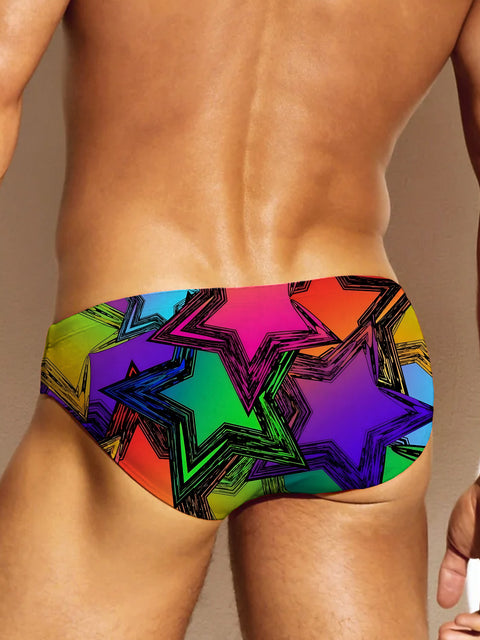 Men's Rainbow Star Stacking LGBTQ Gay Print Underwear