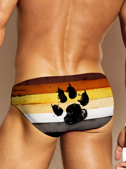Bear Pride Flag Colour Bear paw Men's Rainbow LGBTQ Gay Print Underwear