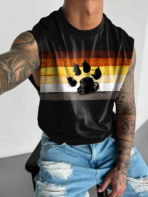 Bear Pride Flag Colour Bear paw Men's Rainbow LGBTQ Gay Print Wide Shoulder Vest