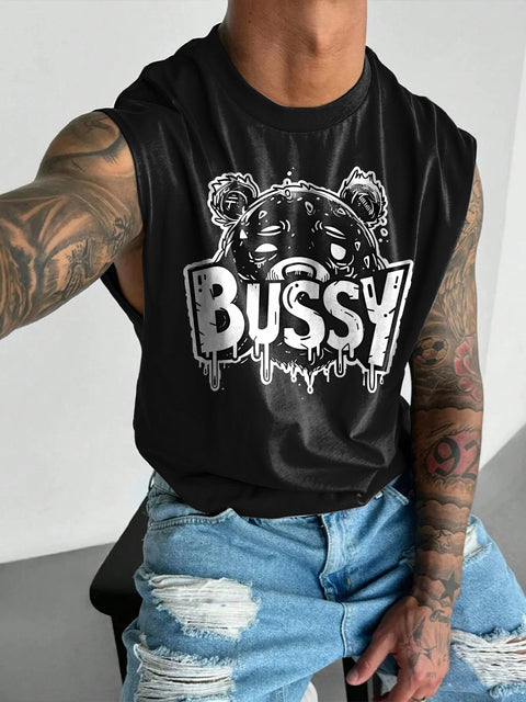 BUSSY Bear Men's Rainbow LGBTQ Gay Print Wide Shoulder Vest