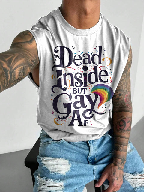 Dead Inside But Gay Af Men's Rainbow LGBTQ Gay Print Wide Shoulder Vest