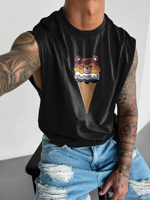 Bear Ice cream Men's Rainbow LGBTQ Gay Print Wide Shoulder Vest