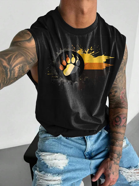 Bear paw Bear Pride Flag Colour Men's Rainbow LGBTQ Gay Print Wide Shoulder Vest