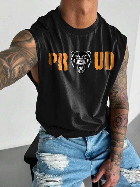 Bear Prud Men's Rainbow LGBTQ Gay Print Wide Shoulder Vest