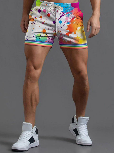 LGBT Rainbow Paint Splatter Ink Spots Gay Print Men's Print Beach Shorts