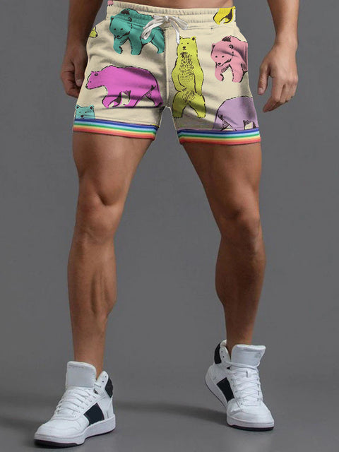 Rainbow bear LGBTQ Gay Men's Print Beach Shorts